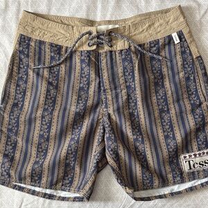 Men’s Navy & Tan Striped Board Shorts